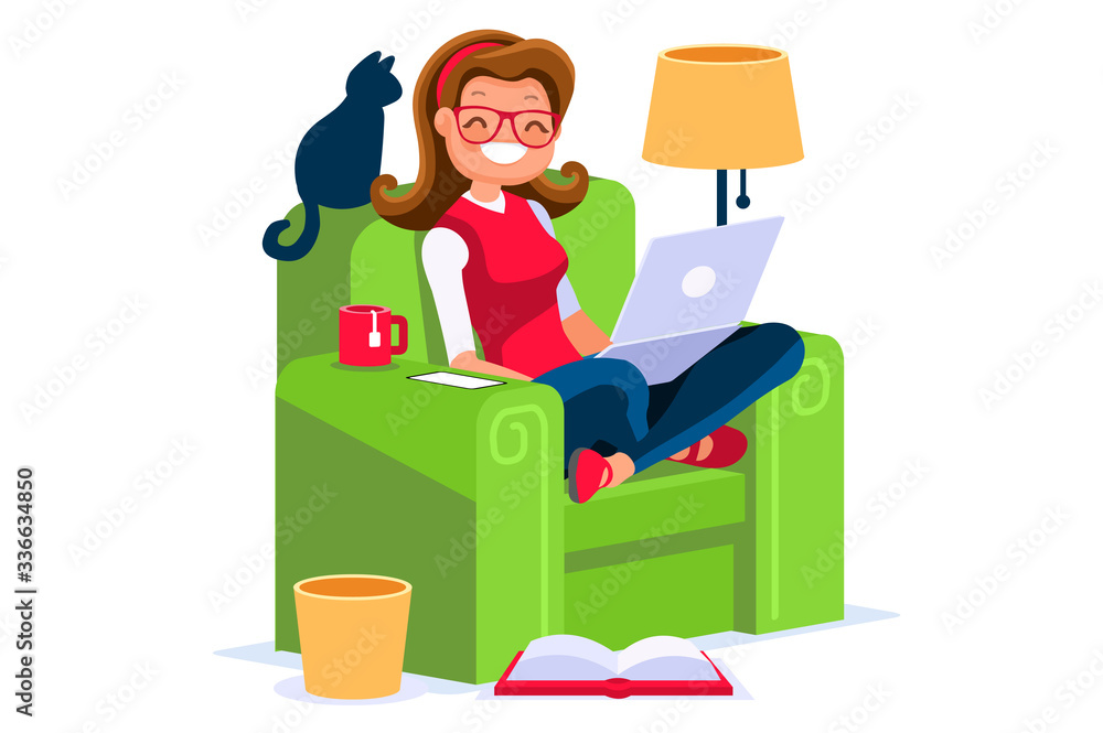 Abstract working at home concept. Young company inspiration for trendy working at home on work space studio. Stylish vector illustration in flat cartoon style. Developer teamwork shared works concepts