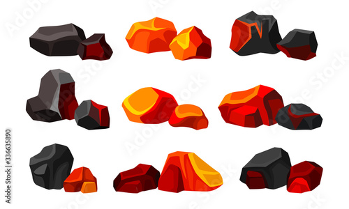 Volcanic Stones or Cobbles of Different Shapes Vector Set