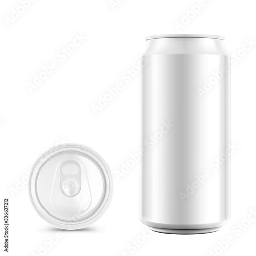 Realistic aluminum can mockup. Vector illustration isolated on white background. Can be used for beer, water, soda, energetic, etc. Easy to use for presentation your product, idea, design. EPS10.	