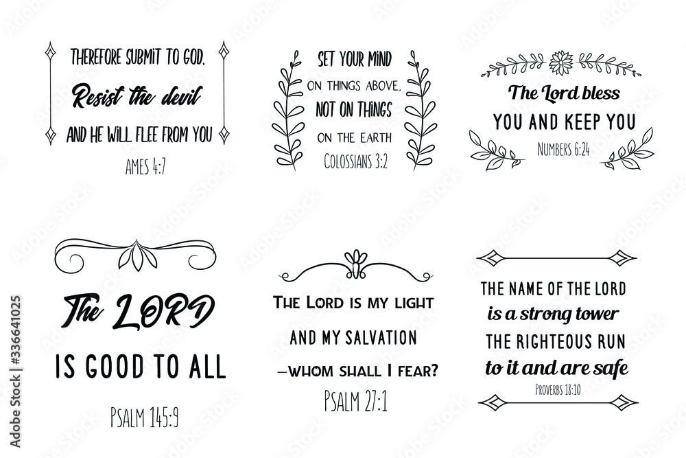 Christian quotes, Bible verses Scripture. Set of Calligraphy saying for print Christian quotes, Bible verses Scripture. Set of Calligraphy saying for print