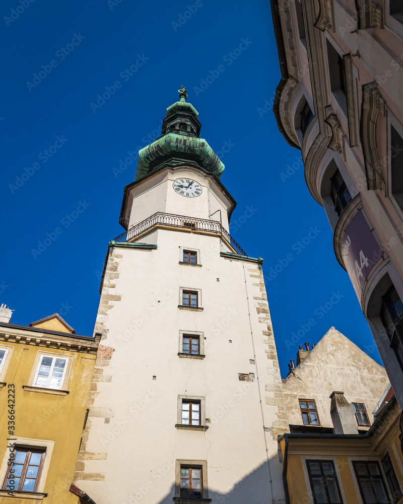 Bratislava clock tower in the historical center of the city