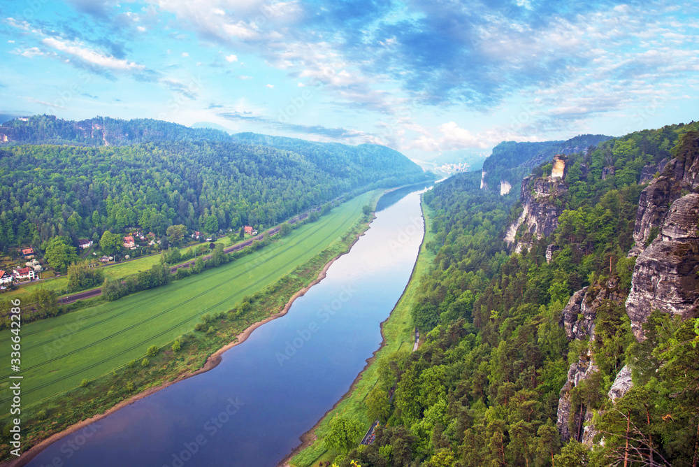 River Elbe  in the canyon near Rathen, Germany, Europe