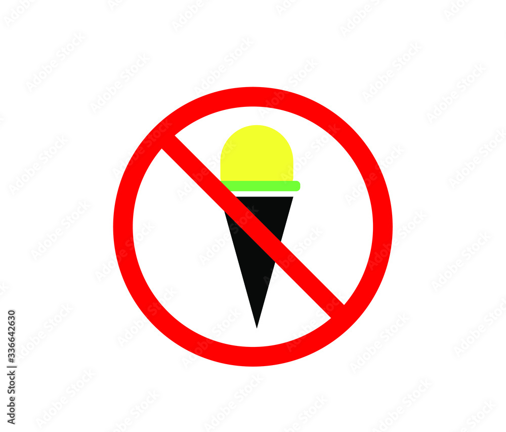 Ice cream not allowed, ice cream ban sign isolated on white background