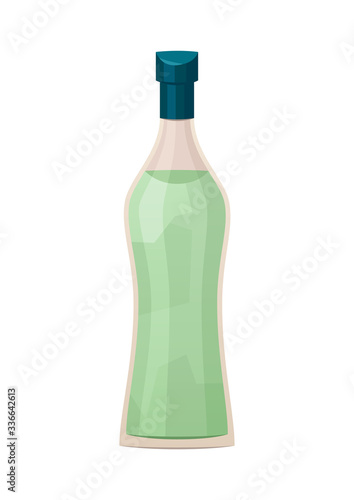 Glass bottle of vermouth on white background