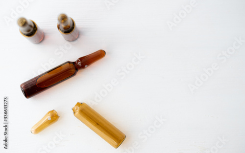 Ampoules for injection on a white table