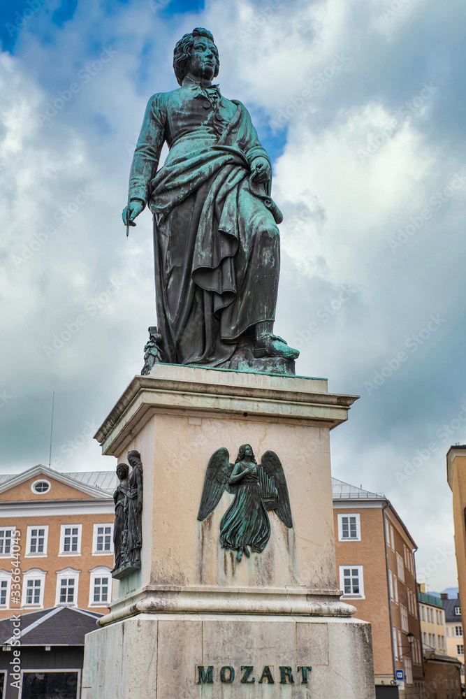 Monument to Mozart in Salzburg historical center, Austria
