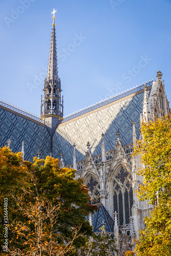 Votivkirche famous gothic church facade in Vienna, Austria