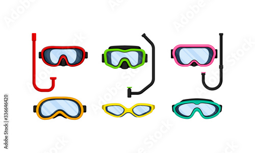 Scuba Goggles and Snorkel of Different Color and Shape Vector Set