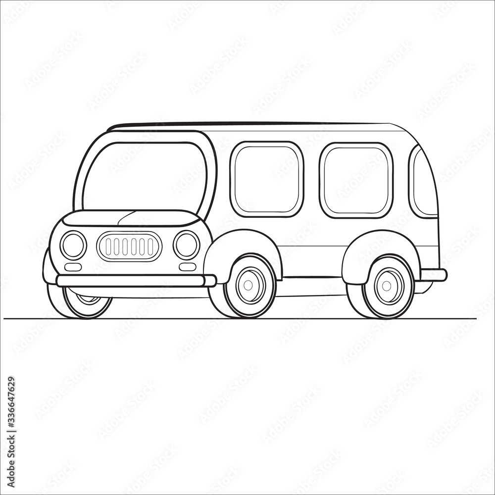 minibus outline, coloring, isolated object on a white background, vector illustration,