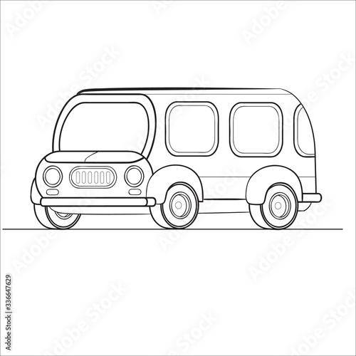 minibus outline, coloring, isolated object on a white background, vector illustration,