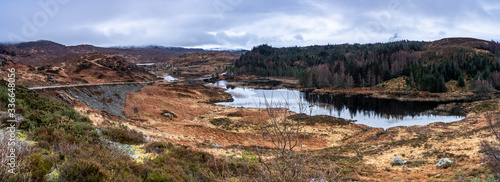 Panoramic view on a small lake in a highlands