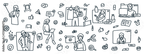 Stay home stay safe icon set, Home activity for coronavirus prevention, live selling, beauty blogger, cooking from home, working from home vector icon set.