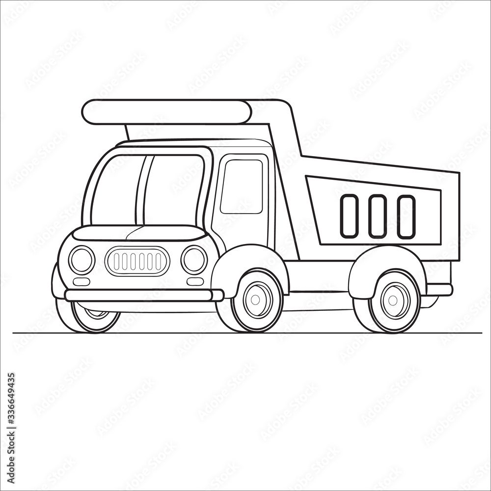 truck outline, coloring, isolated object on a white background, vector illustration,