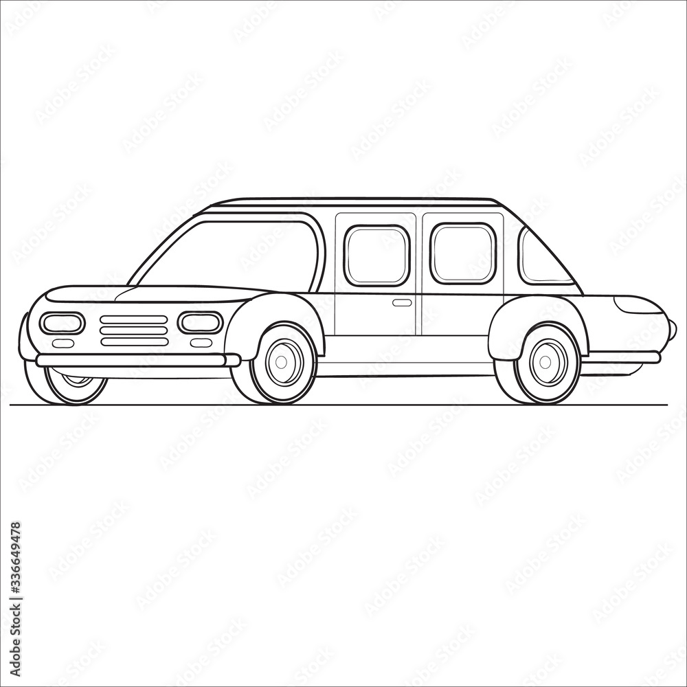 limousine outline, coloring book, isolated object on a white background, vector illustration,