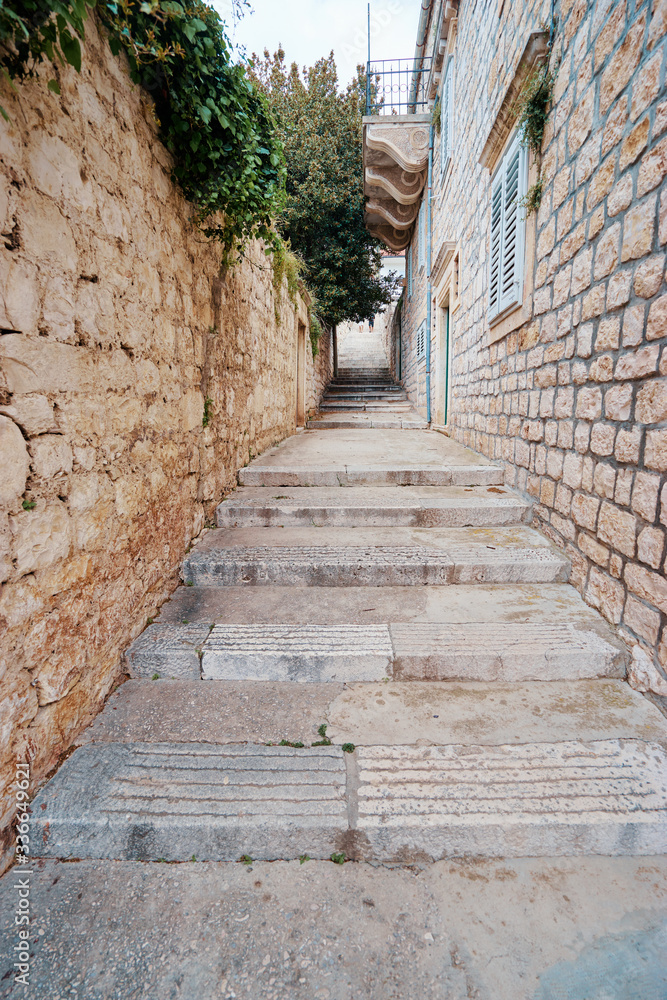 Brick stairs in old town Hvar.