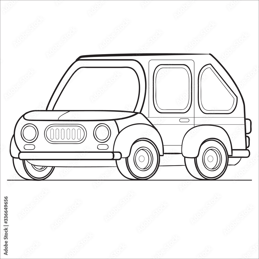 hatchback car outline, coloring book, isolated object on white background, vector illustration,
