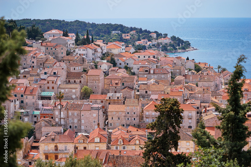 Beautiful view of Hvar old town on the sea shore. © luengo_ua