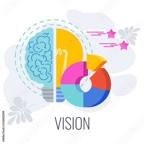 Vision infographics pictogram. Half brain  half lamp.
