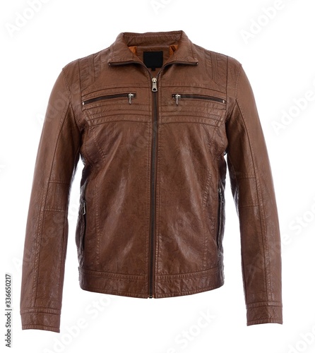brown leather jacket isolated at white background for man fashion