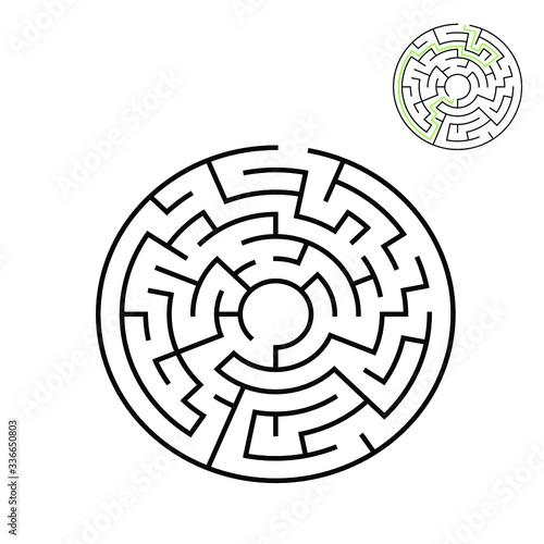 6 cells wide circular maze ending in the middle with solution hint in the corner