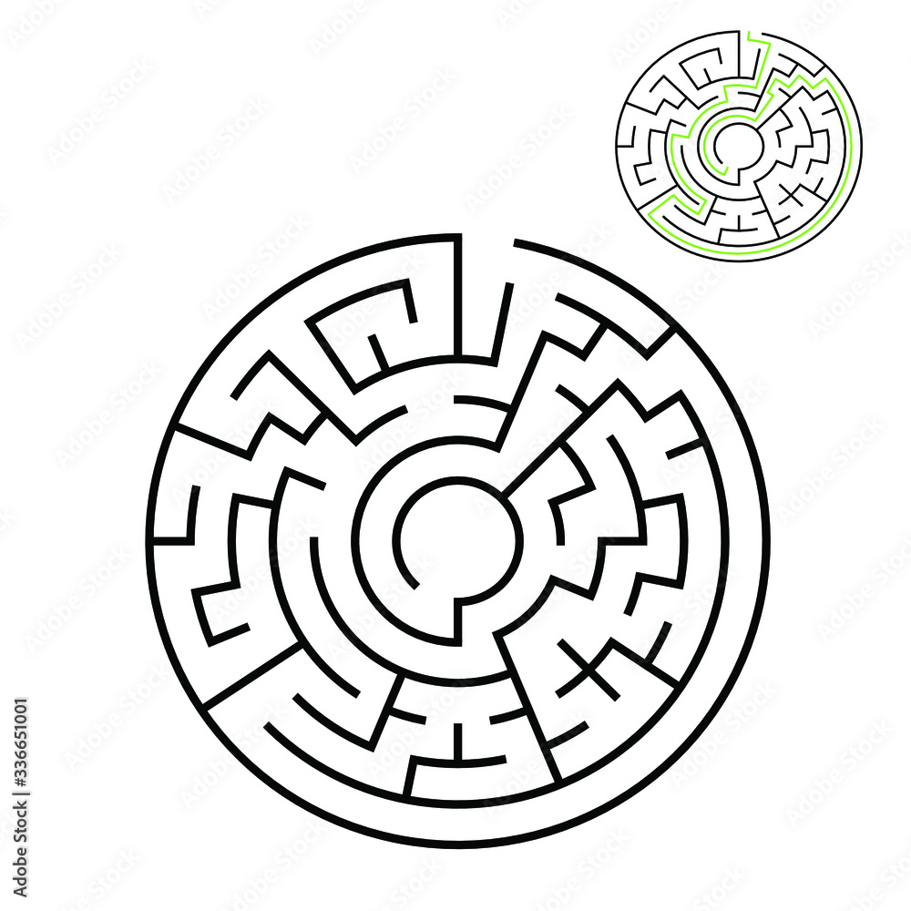 6 cells wide circular maze ending in the middle with solution hint in the corner 6 cells wide circular maze ending in the middle with solution hint in the corner