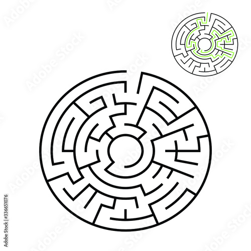 6 cells wide circular maze ending in the middle with solution hint in the corner