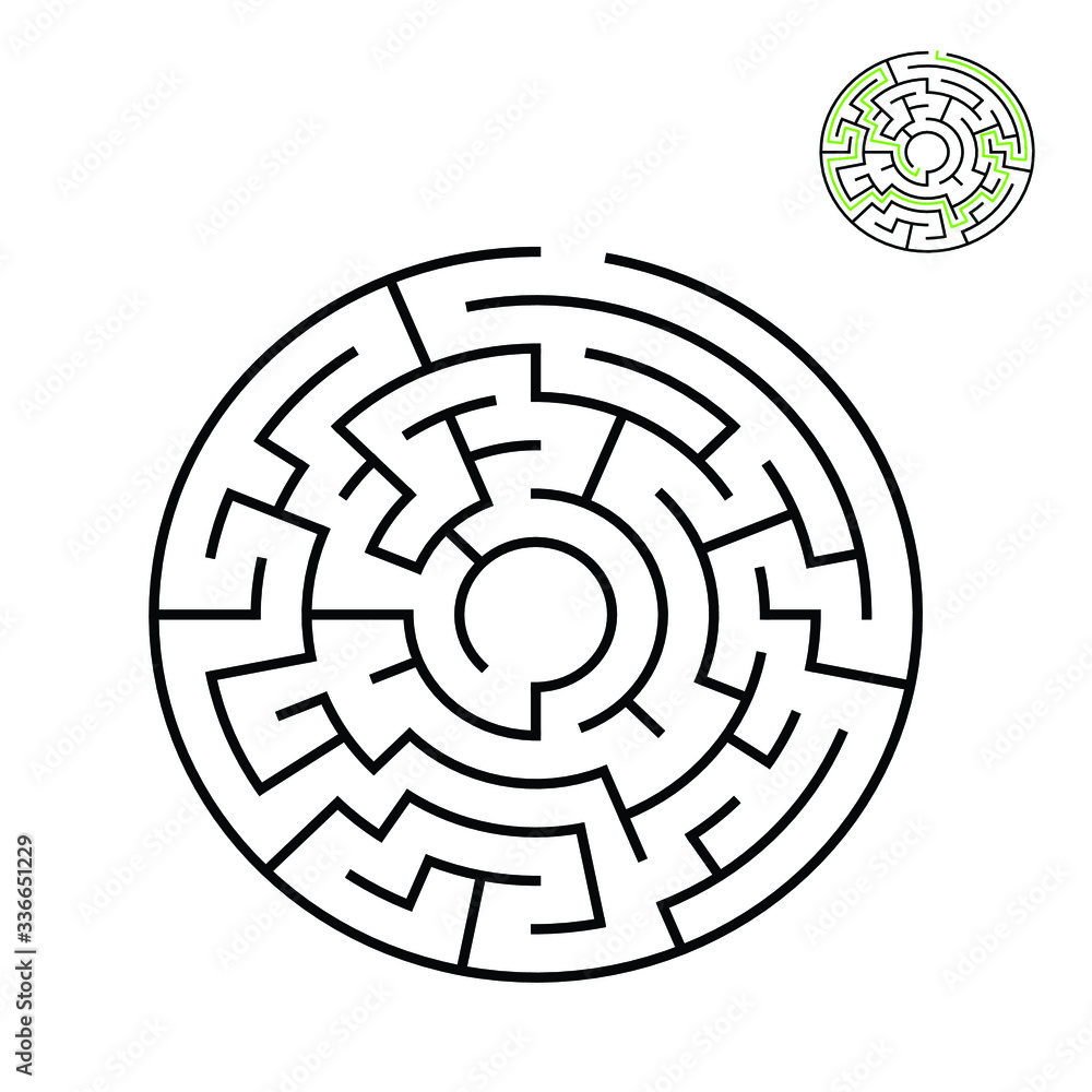 6 cells wide circular maze ending in the middle with solution hint in the corner 6 cells wide circular maze ending in the middle with solution hint in the corner