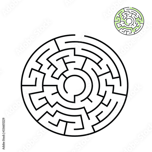 6 cells wide circular maze ending in the middle with solution hint in the corner