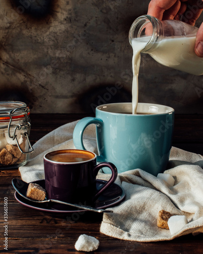 Espresso and milk pour