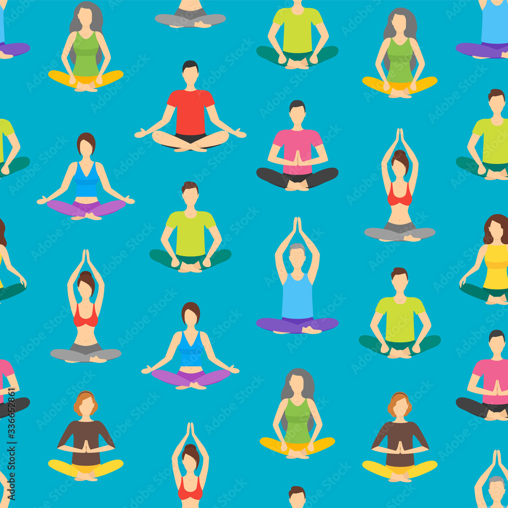 Cartoon Meditation People Seamless Pattern Background. Vector Cartoon Meditation People Seamless Pattern Background. Vector