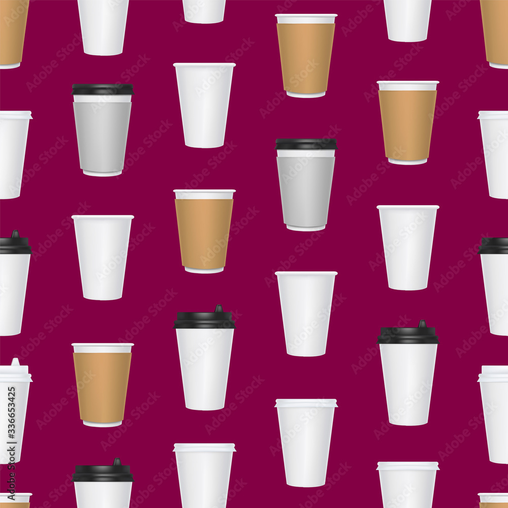 Realistic 3d Detailed Blank Paper Cups Seamless Pattern Background. Vector Realistic 3d Detailed Blank Paper Cups Seamless Pattern Background. Vector