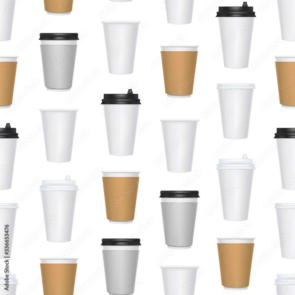 Realistic 3d Detailed Blank Paper Cups Seamless Pattern Background. Vector Realistic 3d Detailed Blank Paper Cups Seamless Pattern Background. Vector