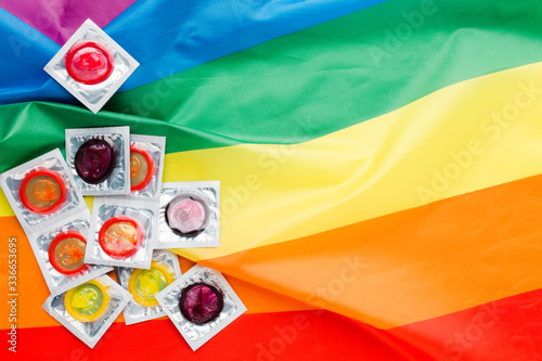 Contraceptive method arrangement on lgbt flag with copy space