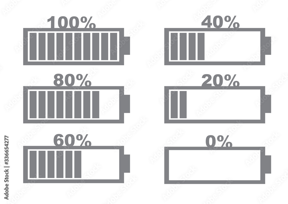 Obraz premium Battery charging indicator icons in percentage.