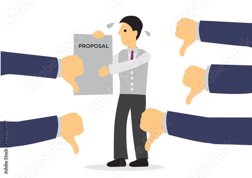 Businessman angry with the disapproval of his proposal. Concept of corporate failure.
