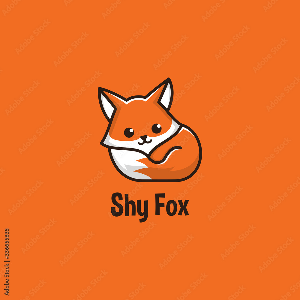 Obraz premium The fox logo is fun and modern, colorful, this fox is shy