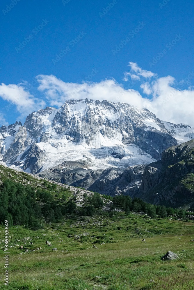 snow slopes of the mountains of the North Caucasus in summer