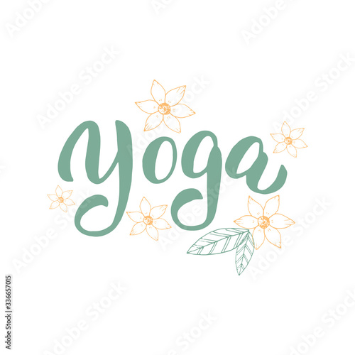 Yoga icon typography font banner. Online yoga classes promotion text poster design. Stay home and stay calm concept. Vector eps 10.