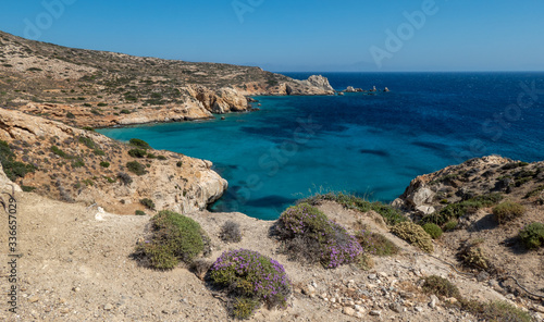 Mountains and the Aegean Sea at Donousa Island, Greece.