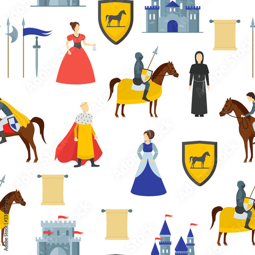 Cartoon Medieval Knight Seamless Pattern Background. Vector