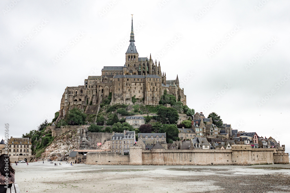 Mont Saint-Michel in the Britanny redion of France overcast sky