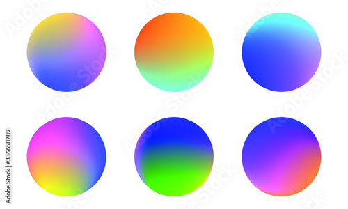 Set of round Vector Gradient. Multicolor Sphere. Modern abstract background texture. Template for design. Isolated objects