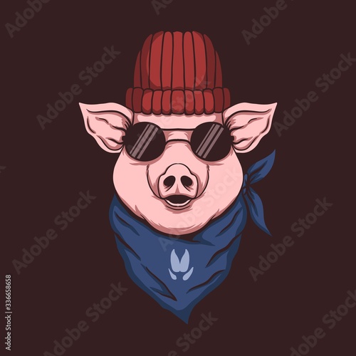 Pig head bandana illustration