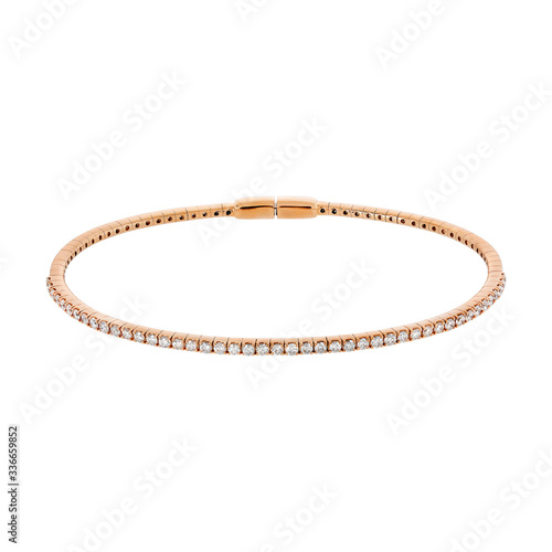 Pink gold bracelet with diamonds isolated on white background