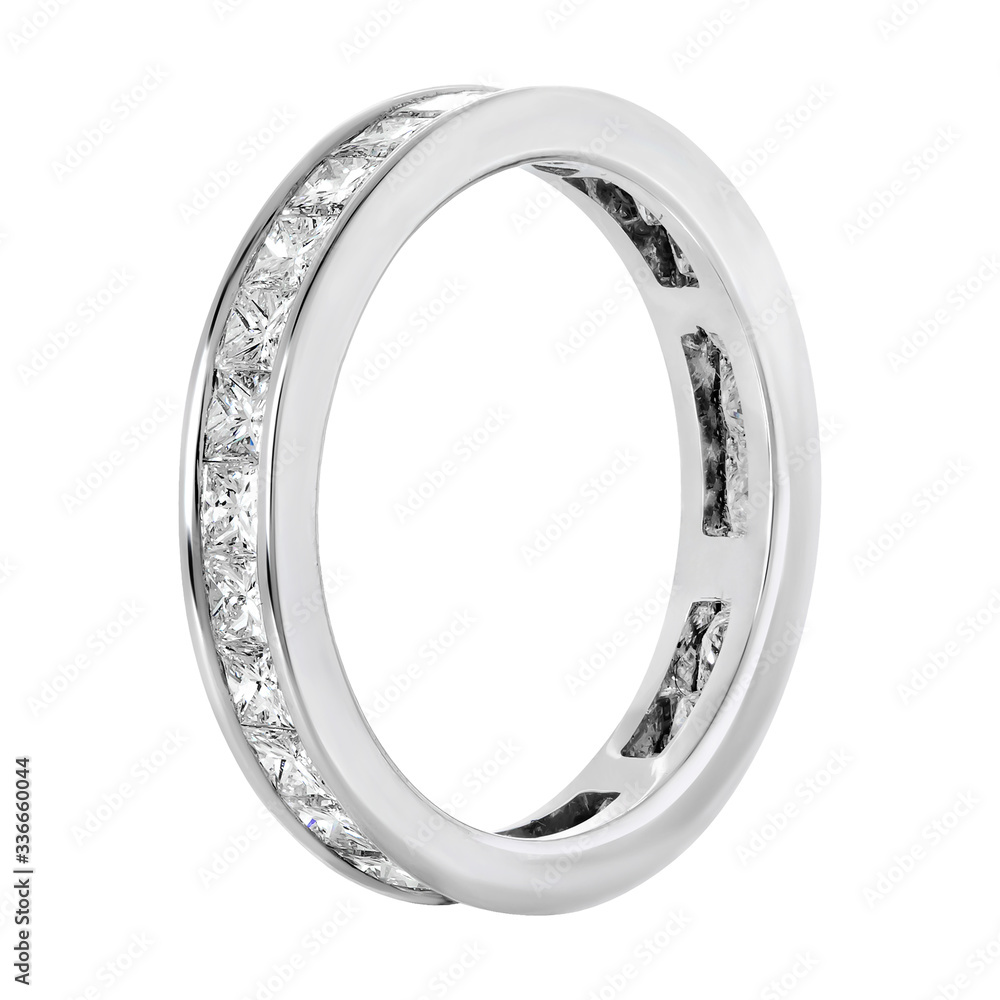 White gold ring with many diamonds isolated on white background White gold ring with many diamonds isolated on white background