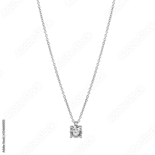 White gold pendant on a chain with diamonds isolated on white background
