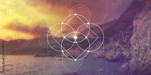 Sacred geometry web banner. Math, nature, and spirituality in nature. The formula of nature.