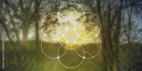 Sacred geometry web banner. Math, nature, and spirituality in nature. The formula of nature. photo