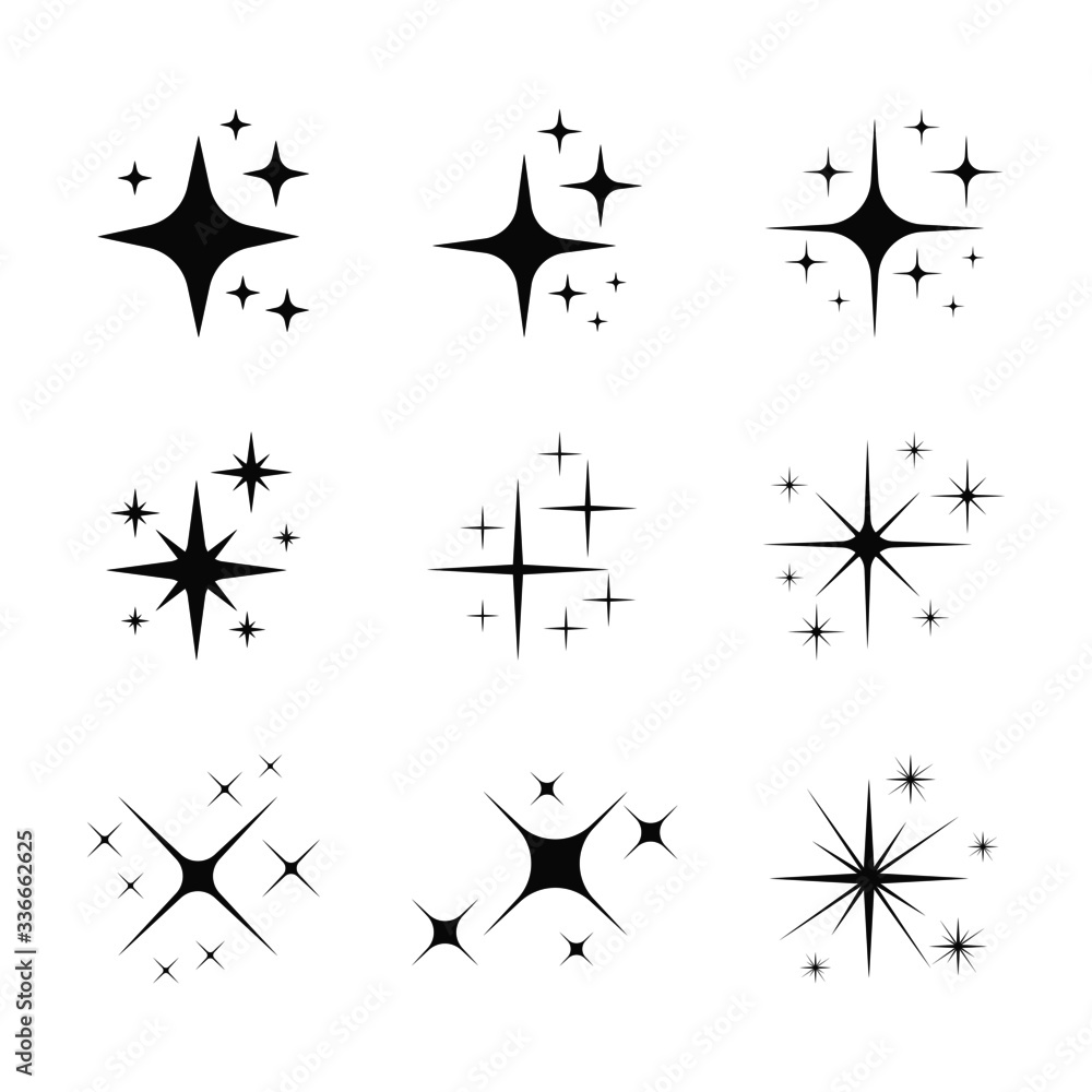 Fototapeta premium black silhouettes of twinkling stars icons set