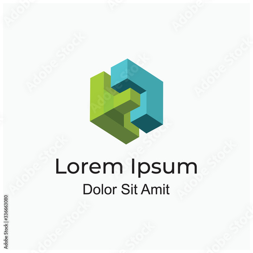 abstract isometric cube or hexagon sign logo concept for property company or architecture brand 